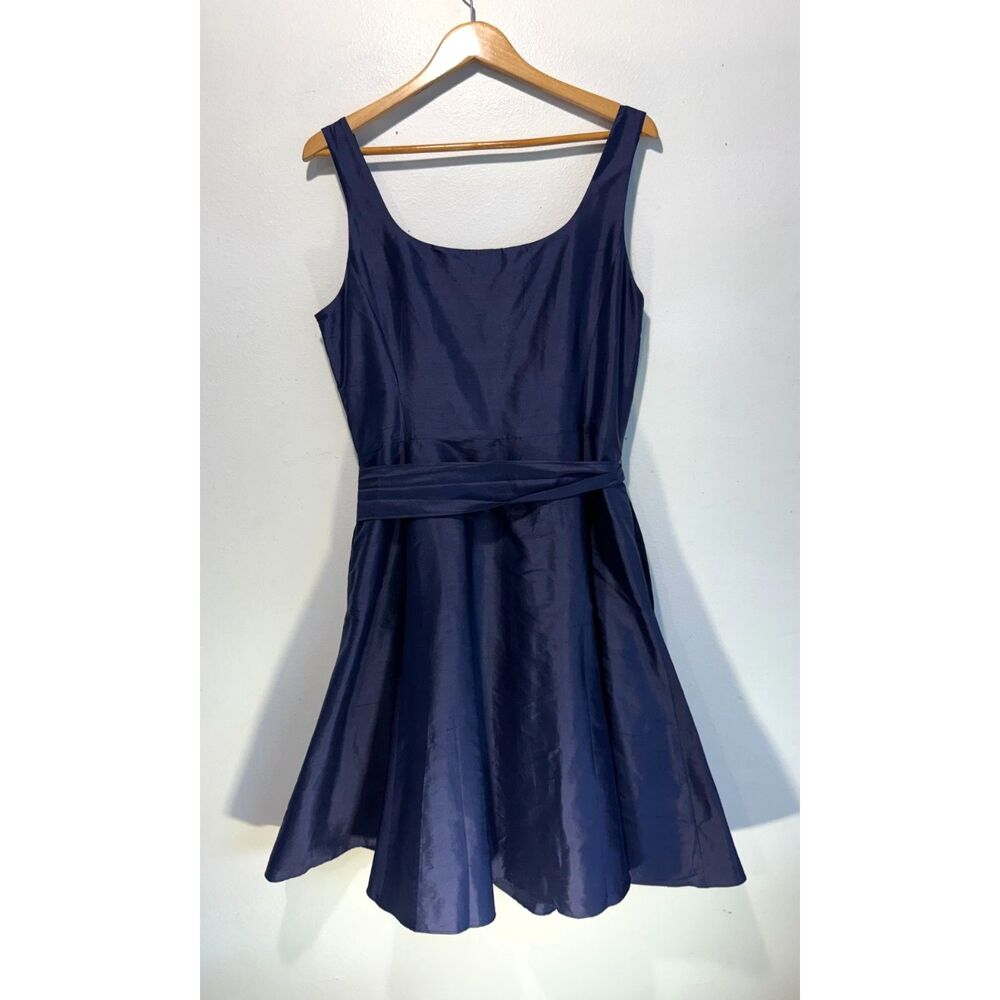 Lauren Ralph Lauren 100% silk dress circular navy blue coastal luxury women 16